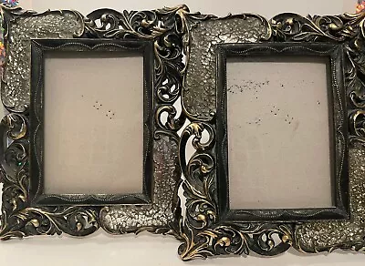 Set Of 2 Ornate Victorian Baroque Picture Frames Mosaic Glass Antique Gold 11x9 • $44