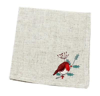 £6.30 • Buy Bobbin Robins Embroidered Christmas Napkin - 45cm X 45cm