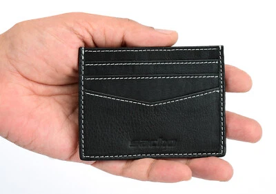 $12.99 • Buy Mens GENUINE Leather Credit Card Holder Flip Wallet Slim RFID Blocking 6 Slots