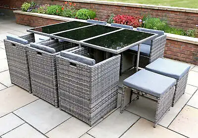 £495 • Buy Rattan Cube 10 Seater Garden Furniture Outdoor Patio Chair & Table Set (Grey)