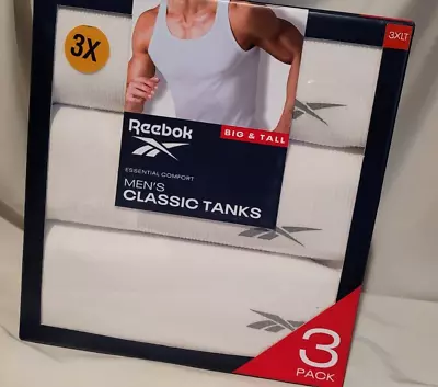 🔥Reebok 3 Pack Big & Tall 100% Cotton Tank Top Undershirts White  PICK SIZE NIB • $33.24