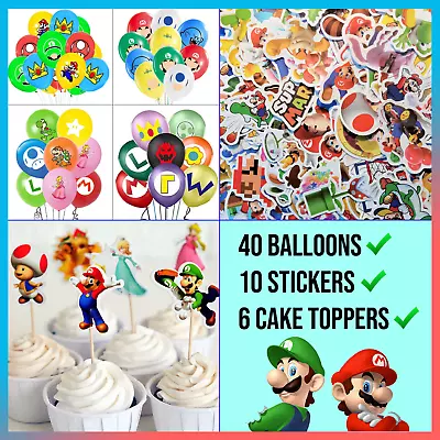 🎈 40 Mario Birthday Balloons 🎈 Cake / Cupcake Toppers 🎈 Mario Stickers 🎈 • $9.90