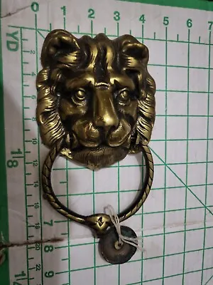 Old Vintage Heavy Solid Brass Lion Head Door Knocker Nice Condition  • $75