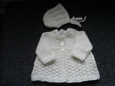 Matinee Jacket And Bonnet In Cream 0-6 Months • £10