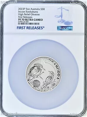 2023 Incuse Proof Observe HIGH RELIEF 5oz Silver Kookaburra $8 Coin NGC PF70 FR • $479.99