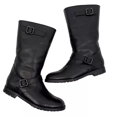 Manolo Blahnik 38 Leather Boots Womens Black Shearling Lined  Cold Weather 8 US • $409.99