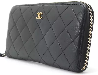 CHANEL CC Matelasse Zip Around Long Wallet Caviar Skin Black #A167 • $369