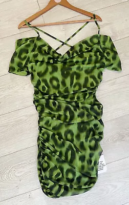 NEW ASOS DESIGN NWT Green Mesh Off The Shoulder Mini Dress Size 14 Petite • £19.99