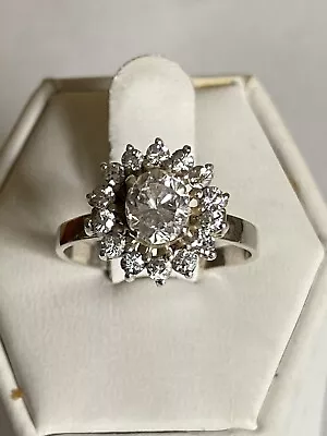 Vintage Sterling Silver Cubic Zirconia Cluster Ring Size O • $37.35