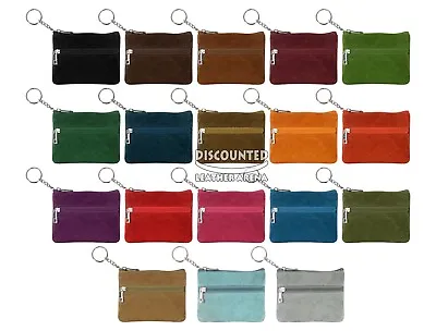 Genuine Leather Small Coin Card Cow Suede Key Ring Wallet Pouch Purse • £6.50