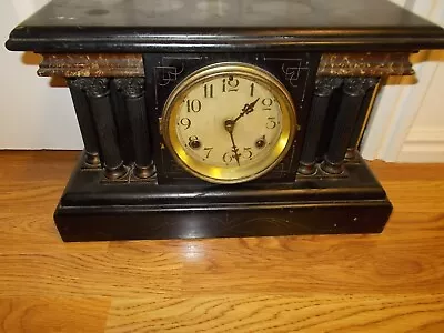 Antique Waterbury 8 Pillar Mantle Clock ~ Key Wind Pendulum Movement ~ Works ! • $252.91