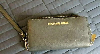 Michael Kors Black Zippered Wallet With Wrist Strap  • $35