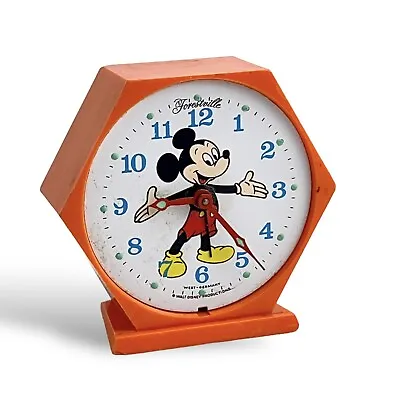 Forestville Orange Hexagon Mickey Mouse Wind-Up Mini Alarm Clock West Germany • $39.99