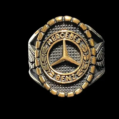 Ring Mercedes Benz Size 11 Men Sterling Silver 925 Gold Accents Wings • $150