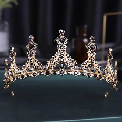 Unisex Black Gold Crown Tiara Metal Gift Birthday Diadem Bridal Goth King Royal • $24.99