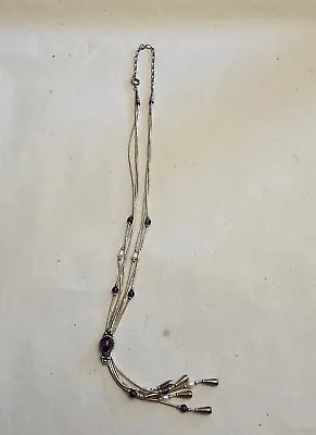 Vintage Native American Sterling Silver Necklace Amethys & Pearls Signed QT H1 • $50