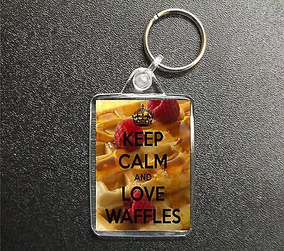 Keep Calm And Love Waffles Keyring Union Jack Bag Tag Fob Gift • £3.50