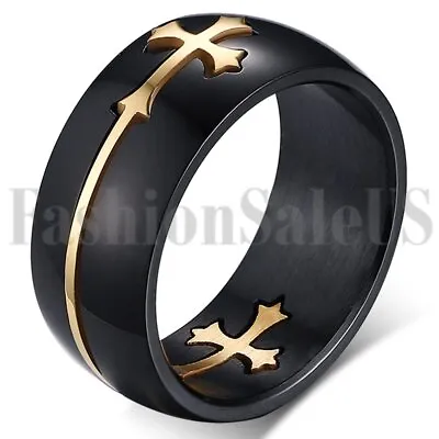 Men's Black Stainless Steel Detachable Cross Christian Holy Ring Band Size 7-14 • $9.59