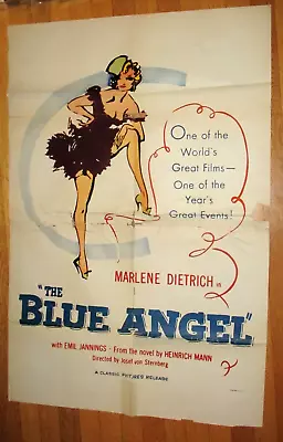 Original 1930's Or40's The Blue Angel 1 Sheet Poster Marlene Dietrich Stroheim • $252.91