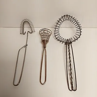 3 Vintage Metal Wire Coil Egg Separator Whisk Manual Beater Kitchen Utensils  • $14