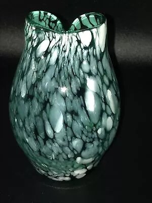 Murano Style Art Glass  Bud Vase Blue & White 5” • $12