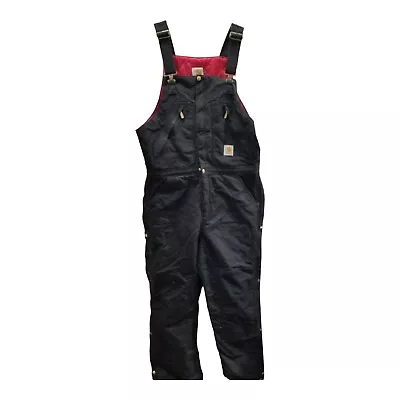 Men's Carhartt Bib OVERALLS Pants Black Quilt Lined Size 36 X 34 • $99.99