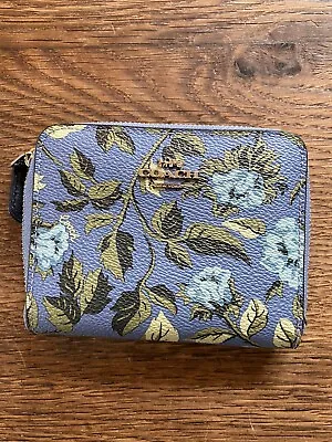 Coach Coated Zip Round Coated Canvas & Leather Blue Wallet Sleeping Rose Pattern • £25