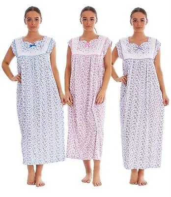 Women Sleeveless Nightwear Floral Print 100% Cotton Long Nightdress M To XXXL • £10.95