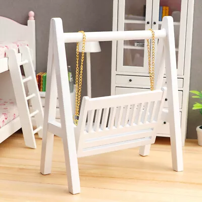 Dollhouse Miniature 1:12 Scale White Swing Outdoor Wooden Furniture Accessories • $15.99