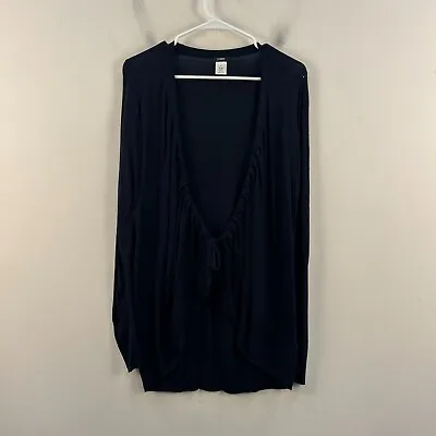 J Crew Womens Small Cardigan Sweater Black Knit Long Sleeve Tie Rayon Silk 22484 • $18.85