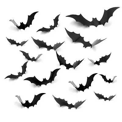 60pc 3D Bat Stickers Wall Door Window Table Craft Shiny PVC Halloween Decoration • £6.22