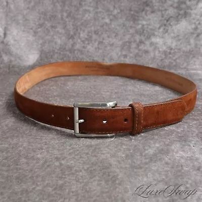 Peter Millar Made In USA Snuff Tobacco Suede Matte Silver Buckle Dress Belt 38  • $13.50