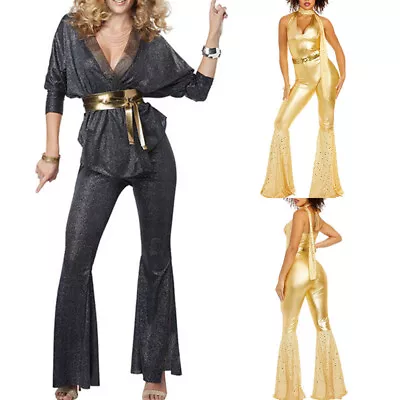 Womens Vintage 60s 70s Hippie Dancing Disco Fancy Dress Up Costume Party Outfits • $33.89
