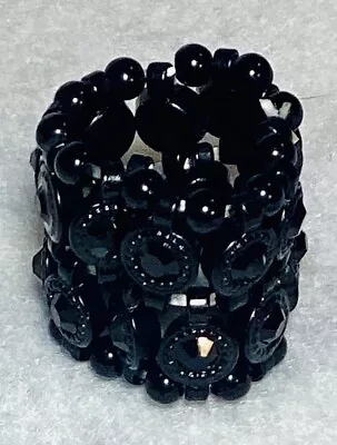 Gorgeous Retro Wide Black Rhinestone & Bead Stretch Ring • $0.99