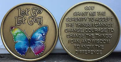 $9.99 • Buy Let Go Let God Butterfly Color AA Medallion Serenity Prayer Sobriety Chip Coin