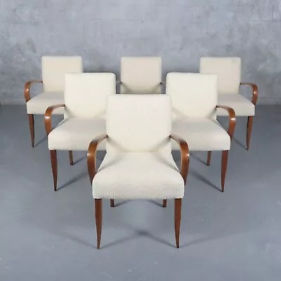 Set Of Six Upholstered Mid-Century Walnut Dining Chairs • $4275