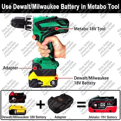 Dewalt Milwaukee 18V Battery Converter Adapter To Metabo 18V Cordless Tools • $32.99