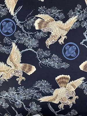 Japanese Cotton Fabric White Tailed Eagle Washi  Bird Blue Oriental Upholstery • £6.01