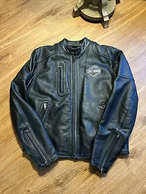 Harley Davidson Men's Black On Black Leather Motorcycle Jacket - Size: Medium • $150
