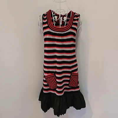 012 Striped Sailor Style Tunic Top Dress Size 6 UK Black Red & Beige • £6.99