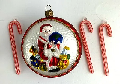 $22.51 • Buy Lot Of 4 Christmas Ornaments Waterford Santa Globe& 3 Candy Cane Glass Ornaments