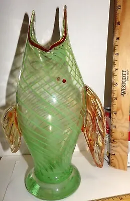 Vintage Murano Glass Fish Vase Italy MCM  11  Tall Excellent • $71.99