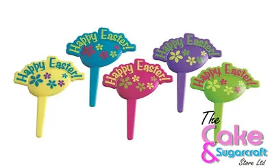 Easter Egg Picks 5 Set Bunny Flowers Happy Easter Cupcake Cake Topper Decoration • £4.18