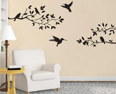 BIRDS ON TREE WALL STICKER Decal Art Mural Stencil Silhouette Animals Vine ST161 • $21.73