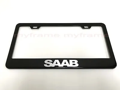 SAAB BLACK Metal License Plate Frame Tag Holder With Caps • $13.70