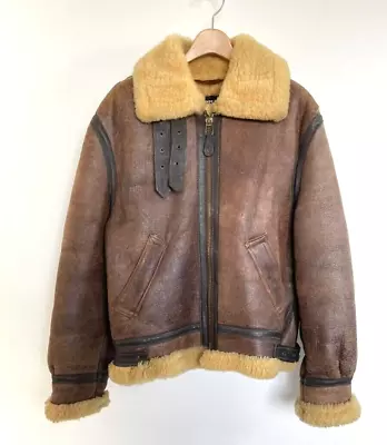 Schott B-3 Flight Mouton Bomber Leather Jacket Brown USA Size 40 Men's Vintage • $159.99