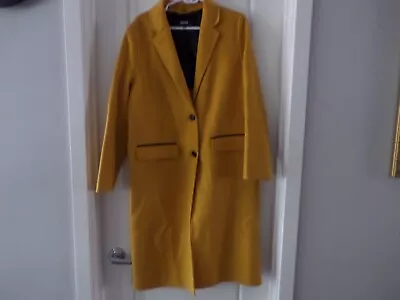 New Classic MACKAGE Yellow Wool Midi Coat With Leather Trim Sz M Retail $600! • $220