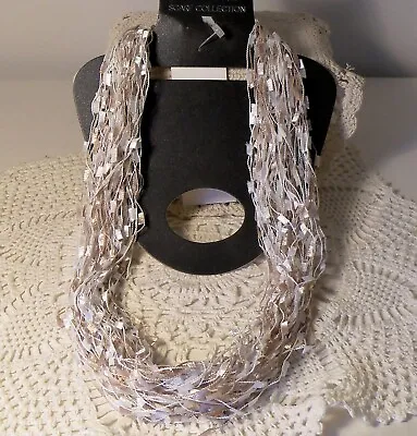 Confetti Scarf Necklace W/Magnetic Closure~Sparkling Taupe & White~26 ~NWT • £4.81