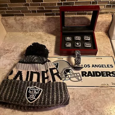 NFL Raiders Set Of 6 Championship Rings W/Box & Raiders Hat Watch Plate Frame • $2.25