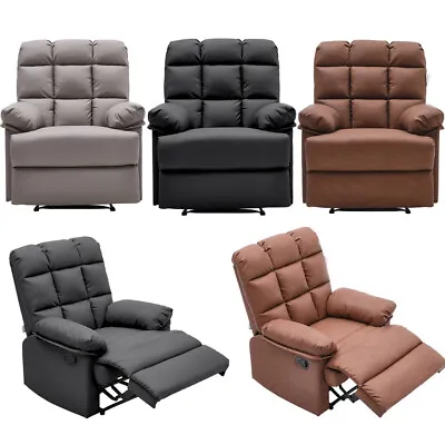 Manual Recliner Chair With Footrest Soft PU Leather Armchair Lounge Sofa Cinema • £199.95